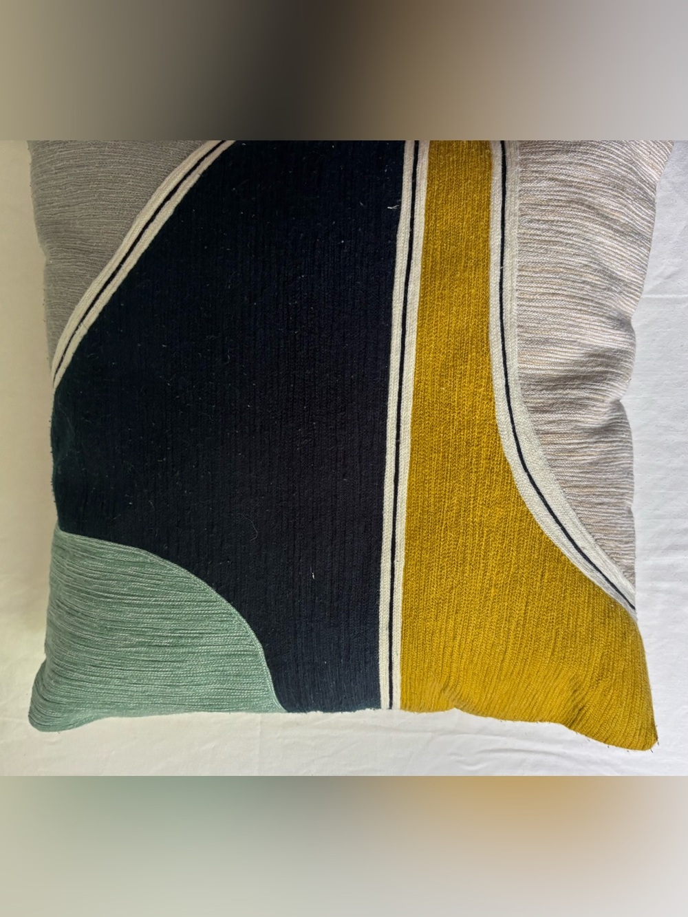 West Elm Abstract Woven Pillow in Navy, Mustard & Sage